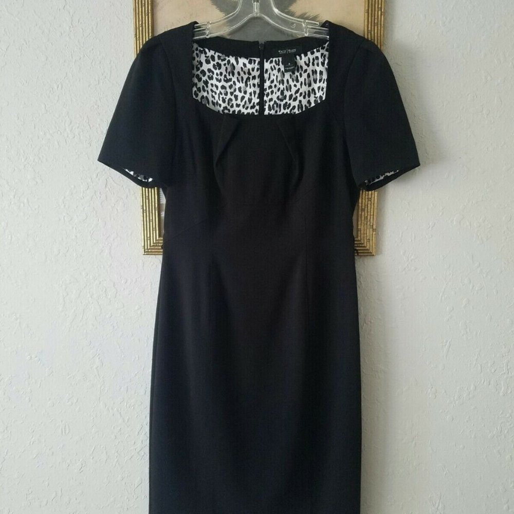 White House Black Market Women's Black Dress Short Sleeve Size 8 Leopard Lining